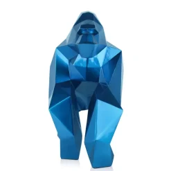 Statues & Sculptures Table Top|Low Poly^Polygon Gorilla 44cm Blue Resin Indoor Sculpture
