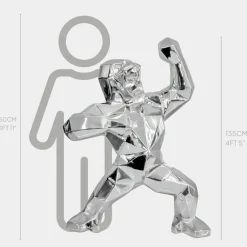 Statues & Sculptures Floor Standing|Animals^Polygon Gorilla 135cm Chrome Resin Indoor Sculpture