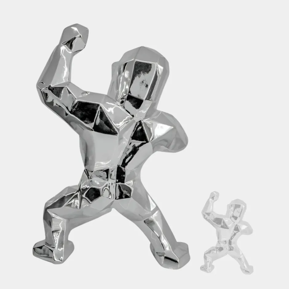 Statues & Sculptures Floor Standing|Animals^Polygon Gorilla 135cm Chrome Resin Indoor Sculpture