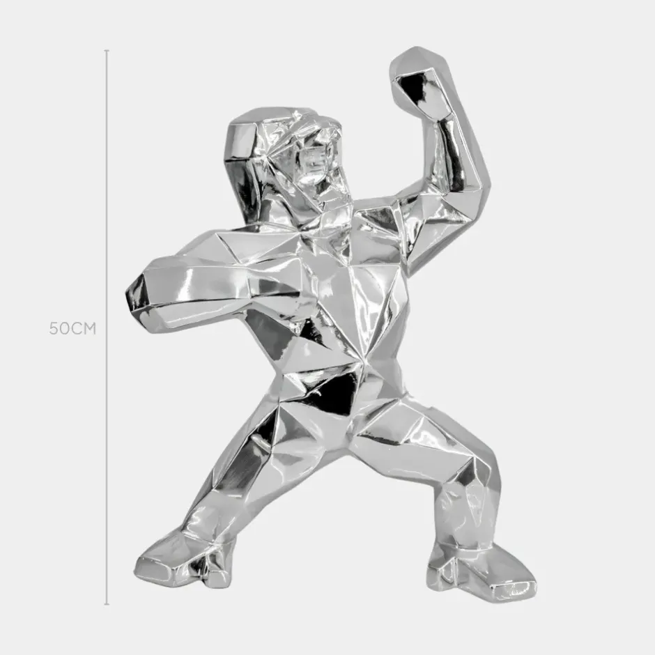Statues & Sculptures Table Top|Floor Standing^Polygon Gorilla 50cm Chrome Resin Indoor Sculpture