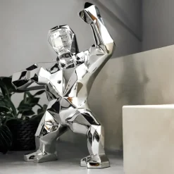 Statues & Sculptures Table Top|Floor Standing^Polygon Gorilla 50cm Chrome Resin Indoor Sculpture