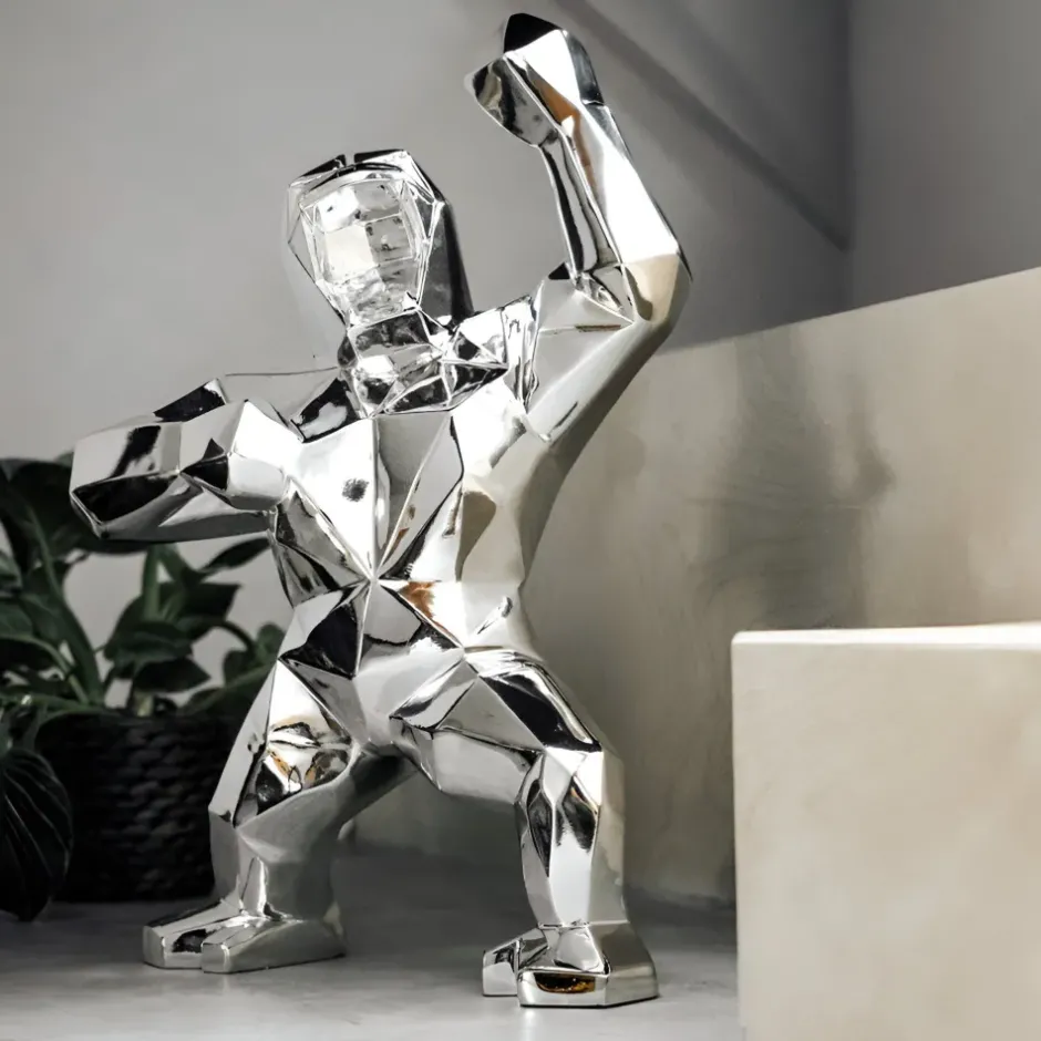 Statues & Sculptures Table Top|Floor Standing^Polygon Gorilla 50cm Chrome Resin Indoor Sculpture