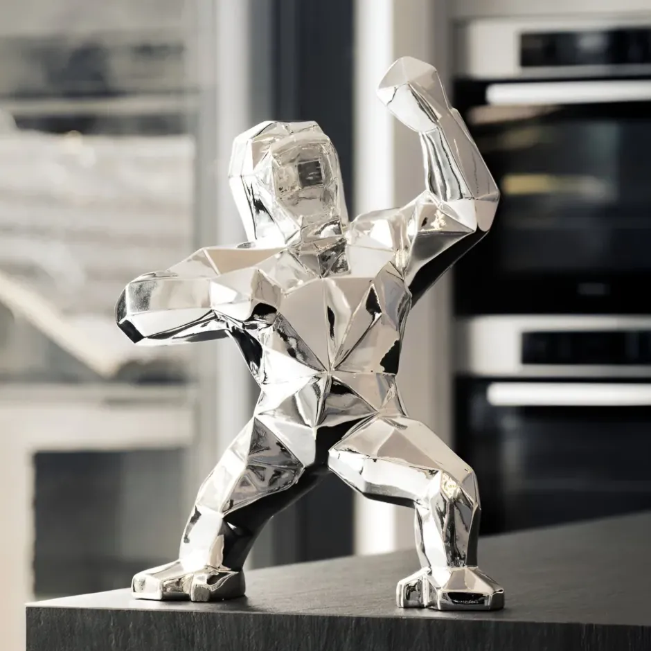 Statues & Sculptures Table Top|Floor Standing^Polygon Gorilla 50cm Chrome Resin Indoor Sculpture