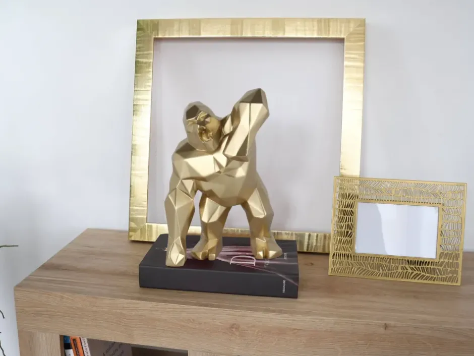 Statues & Sculptures Table Top|Low Poly^Polygon Gorilla 30cm Gold Resin Indoor Sculpture