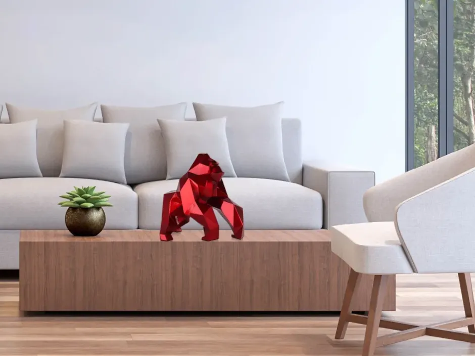 Statues & Sculptures Table Top|Low Poly^Polygon Gorilla 44cm Red Resin Indoor Sculpture