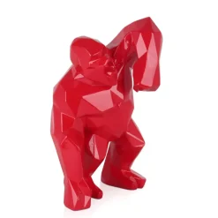 Statues & Sculptures Table Top|Low Poly^Polygon Gorilla 30cm Red Resin Indoor Sculpture