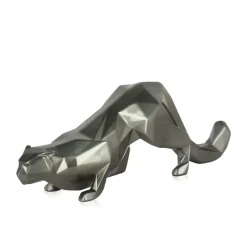 Statues & Sculptures Table Top|Low Poly^Polygon Leopard 15cm Anthracite Resin Indoor Sculpture