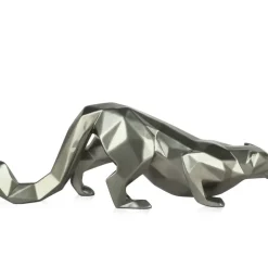 Statues & Sculptures Table Top|Low Poly^Polygon Leopard 15cm Anthracite Resin Indoor Sculpture