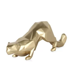 Statues & Sculptures Table Top|Low Poly^Polygon Leopard 15cm Gold Resin Indoor Sculpture