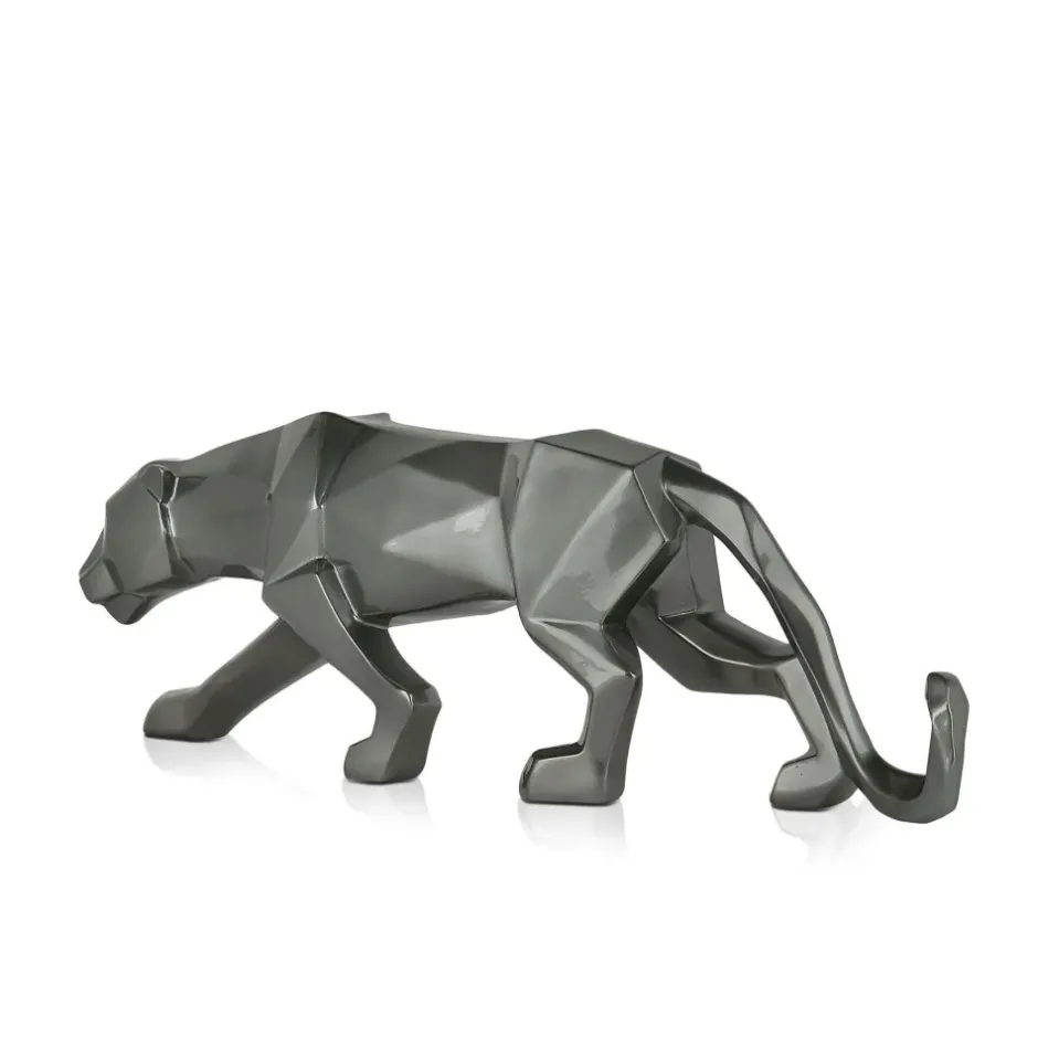 Statues & Sculptures Table Top|Low Poly^Polygon Panther 14cm Anthracite Resin Indoor Sculpture