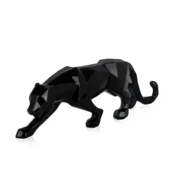 Statues & Sculptures Table Top|Low Poly^Polygon Panther 14cm Black Resin Indoor Sculpture