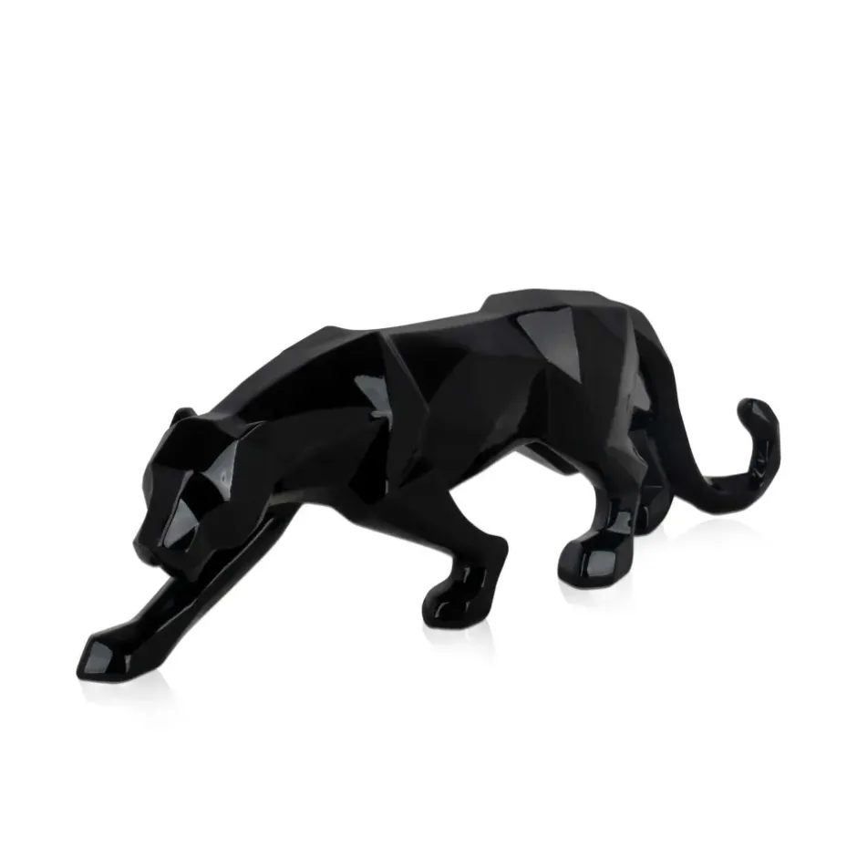 Statues & Sculptures Table Top|Low Poly^Polygon Panther 14cm Black Resin Indoor Sculpture