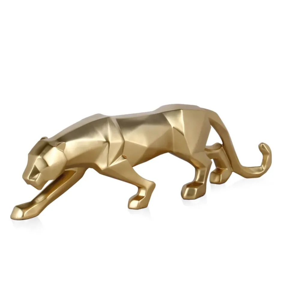 Statues & Sculptures Table Top|Low Poly^Polygon Panther 14cm Gold Resin Indoor Sculpture