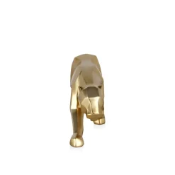Statues & Sculptures Table Top|Low Poly^Polygon Panther 14cm Gold Resin Indoor Sculpture