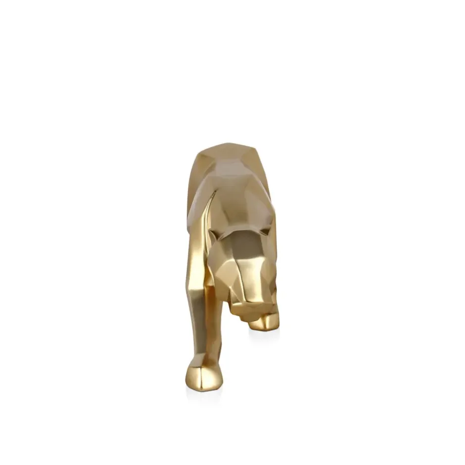 Statues & Sculptures Table Top|Low Poly^Polygon Panther 14cm Gold Resin Indoor Sculpture