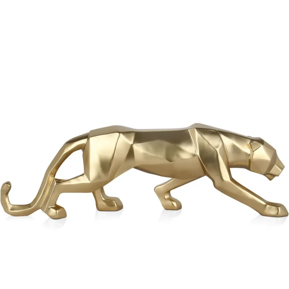 Statues & Sculptures Table Top|Low Poly^Polygon Panther 14cm Gold Resin Indoor Sculpture