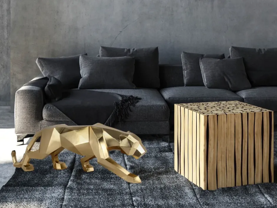 Statues & Sculptures Table Top|Floor Standing^Polygon Panther 31cm Gold Resin Indoor Sculpture