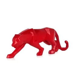 Statues & Sculptures Table Top|Low Poly^Polygon Panther 14cm Red Resin Indoor Sculpture