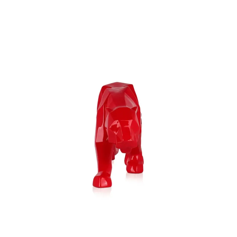 Statues & Sculptures Table Top|Low Poly^Polygon Panther 14cm Red Resin Indoor Sculpture
