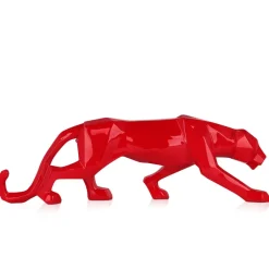 Statues & Sculptures Table Top|Low Poly^Polygon Panther 14cm Red Resin Indoor Sculpture