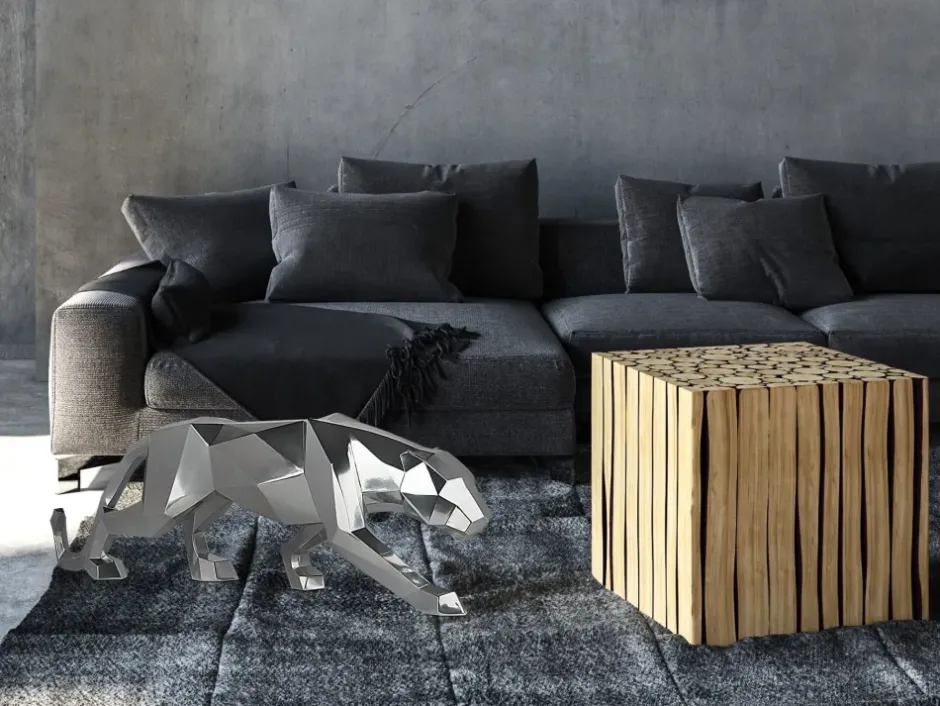 Statues & Sculptures Table Top|Floor Standing^Polygon Panther 31cm Silver Resin Indoor Sculpture