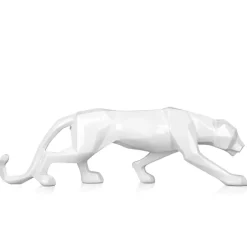 Statues & Sculptures Table Top|Low Poly^Polygon Panther 14cm White Resin Indoor Sculpture