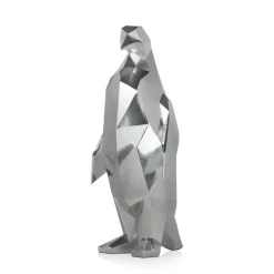 Statues & Sculptures Table Top|Low Poly^Polygon Penguin 50cm Silver Resin Indoor Sculpture