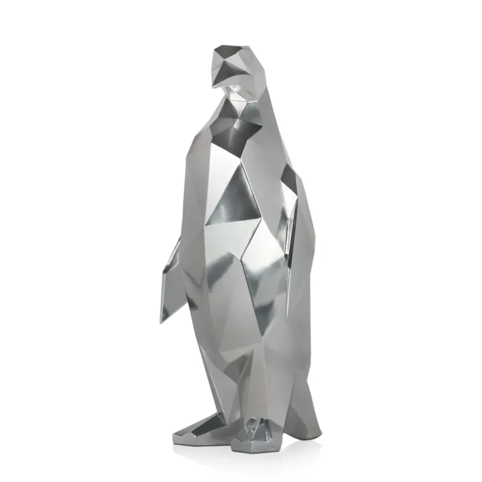 Statues & Sculptures Table Top|Low Poly^Polygon Penguin 50cm Silver Resin Indoor Sculpture