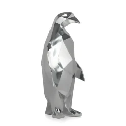 Statues & Sculptures Table Top|Low Poly^Polygon Penguin 50cm Silver Resin Indoor Sculpture
