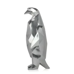 Statues & Sculptures Table Top|Low Poly^Polygon Penguin 50cm Silver Resin Indoor Sculpture