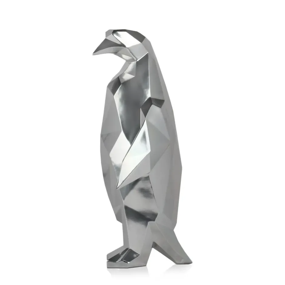 Statues & Sculptures Table Top|Low Poly^Polygon Penguin 50cm Silver Resin Indoor Sculpture
