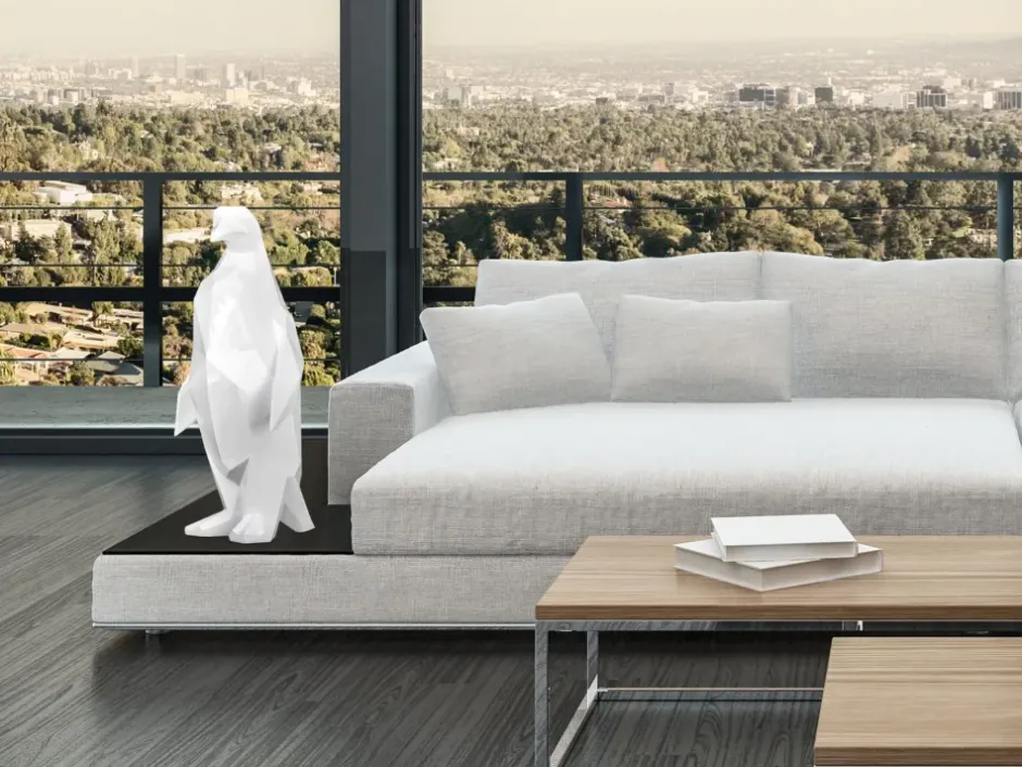 Statues & Sculptures Table Top|Low Poly^Polygon Penguin 50cm White Resin Indoor Sculpture