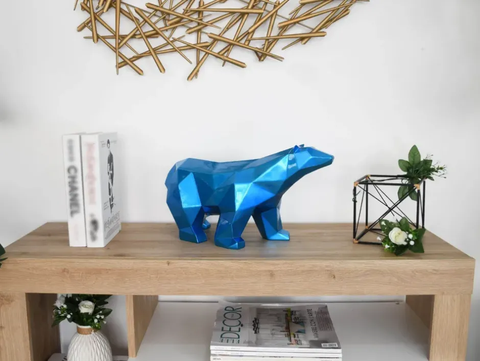 Statues & Sculptures Table Top|Low Poly^Polygon Polar Bear 25cm Blue Resin Indoor Sculpture