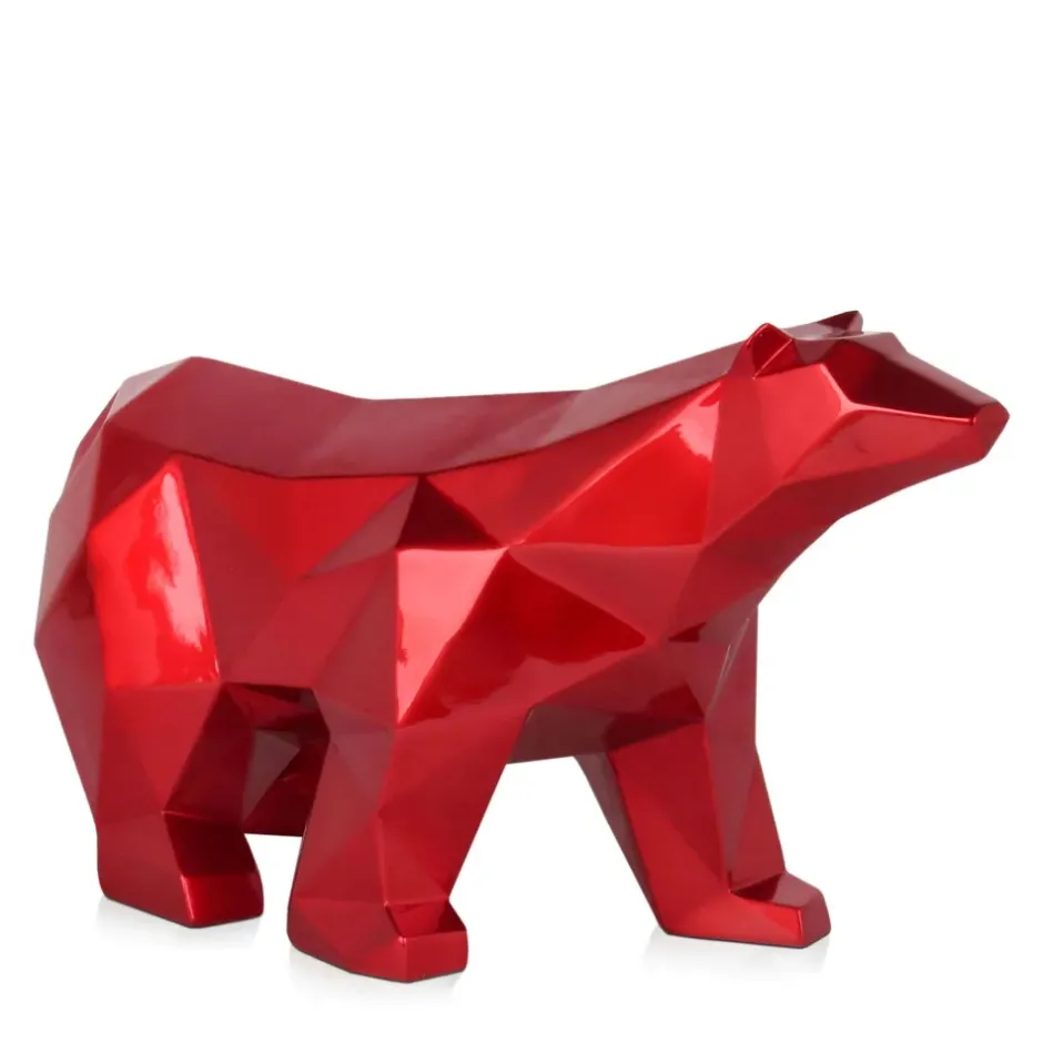 Statues & Sculptures Table Top|Low Poly^Polygon Polar Bear 25cm Red Resin Indoor Sculpture