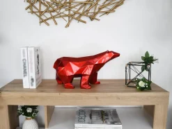 Statues & Sculptures Table Top|Low Poly^Polygon Polar Bear 25cm Red Resin Indoor Sculpture