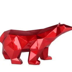 Statues & Sculptures Table Top|Low Poly^Polygon Polar Bear 25cm Red Resin Indoor Sculpture