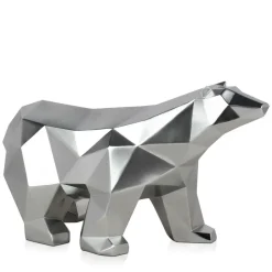Statues & Sculptures Table Top|Low Poly^Polygon Polar Bear 25cm Silver Resin Indoor Sculpture