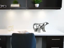 Statues & Sculptures Table Top|Low Poly^Polygon Polar Bear 25cm Silver Resin Indoor Sculpture