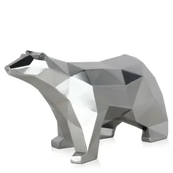 Statues & Sculptures Table Top|Low Poly^Polygon Polar Bear 25cm Silver Resin Indoor Sculpture