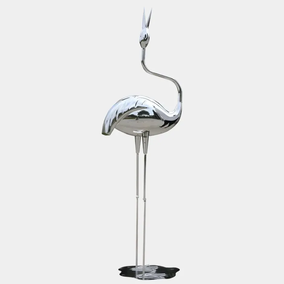Statues & Sculptures Wildlife|Cranes^Pure Crane 153cm Silver Metal Garden Sculpture