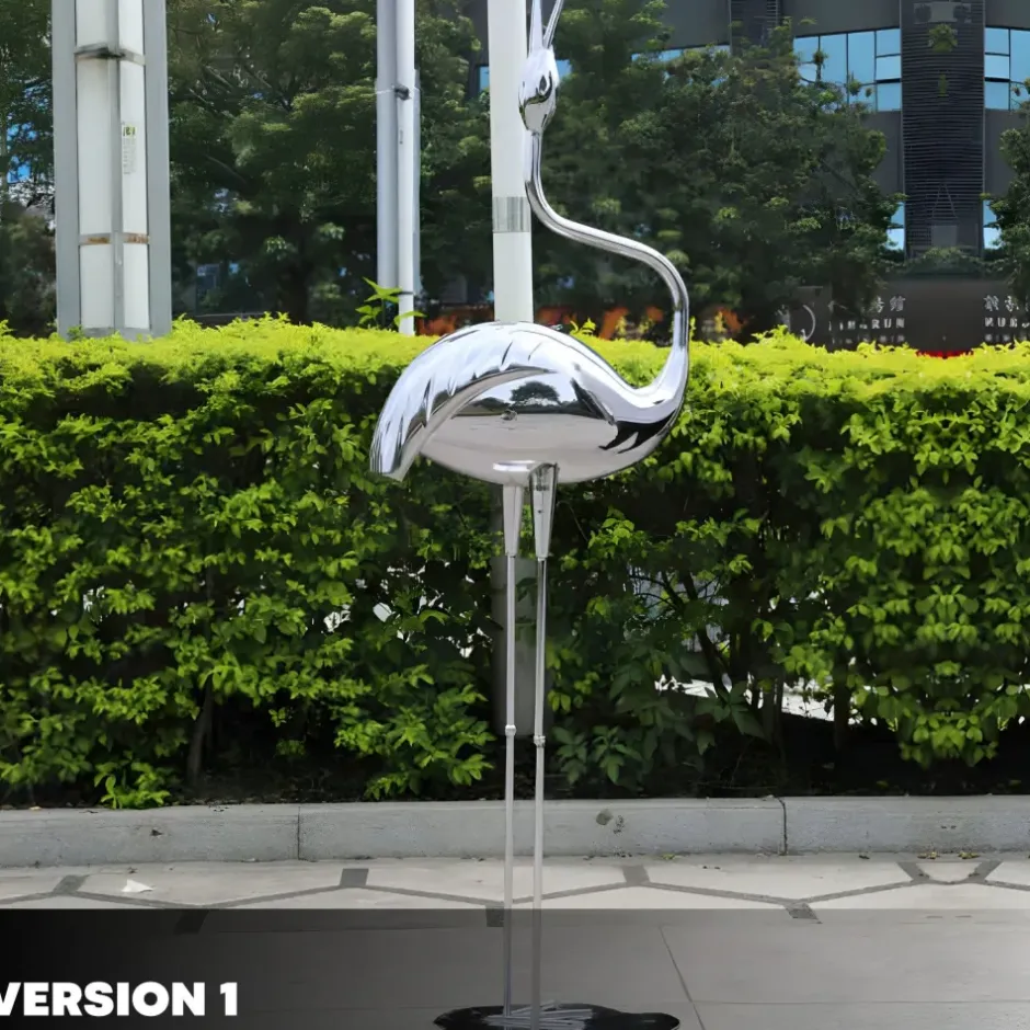 Statues & Sculptures Wildlife|Cranes^Pure Crane 153cm Silver Metal Garden Sculpture