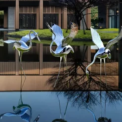 Statues & Sculptures Wildlife|Cranes^Pure Crane 124cm Silver Metal Garden Sculpture