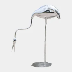 Statues & Sculptures Wildlife|Cranes^Pure Crane 98cm Silver Metal Garden Sculpture
