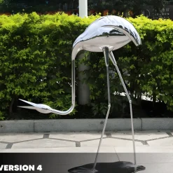Statues & Sculptures Wildlife|Cranes^Pure Crane 100cm Silver Metal Garden Sculpture