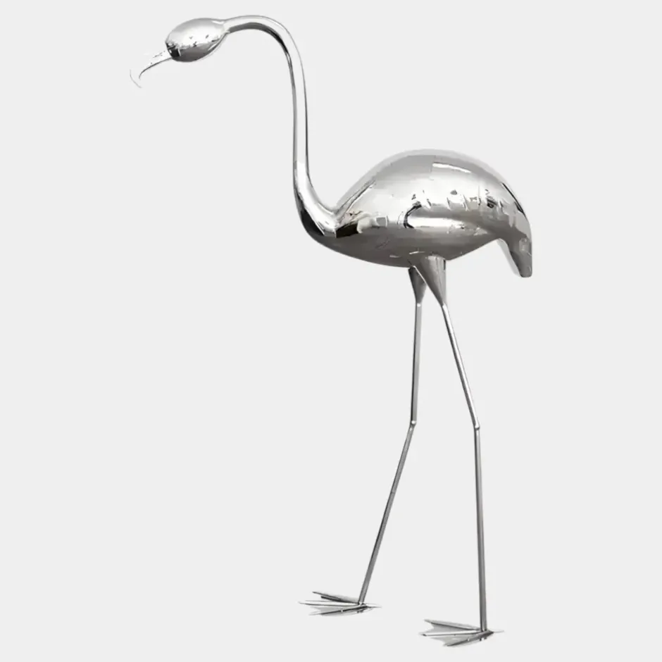Statues & Sculptures Wildlife|Contemporary^Pure Flamingo 130cm Silver Metal Garden Sculpture