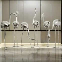 Statues & Sculptures Wildlife|Contemporary^Pure Flamingo 130cm Silver Metal Garden Sculpture