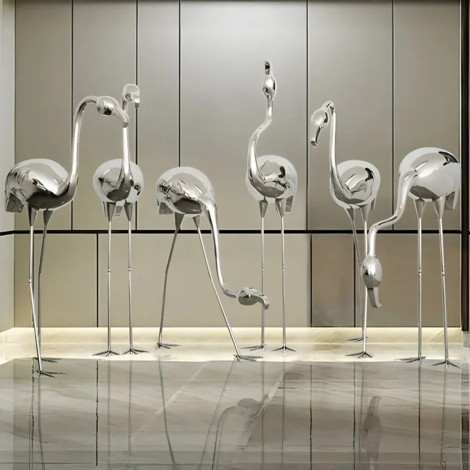 Statues & Sculptures Wildlife|Contemporary^Pure Flamingo 94cm Silver Metal Garden Sculpture