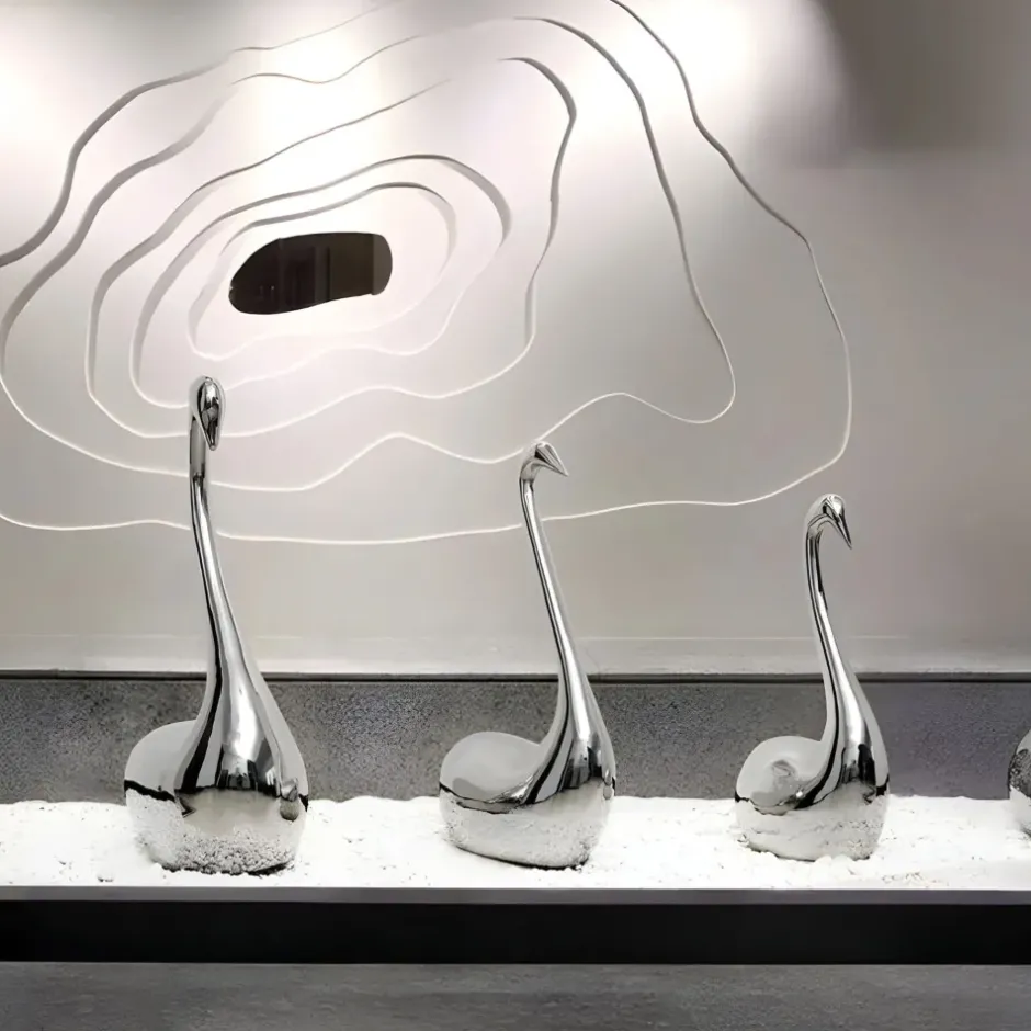 Statues & Sculptures Table Top|Floor Standing^Pure Swan 80cm Silver Metal Indoor Sculpture