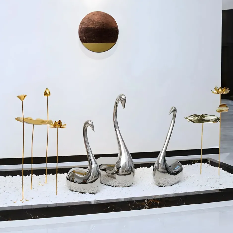 Statues & Sculptures Table Top|Floor Standing^Pure Swan 80cm Silver Metal Indoor Sculpture