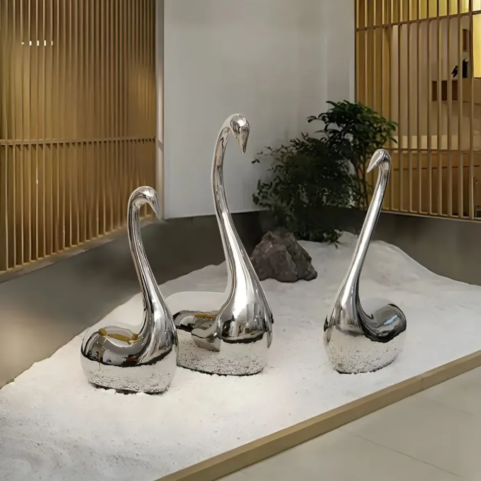 Statues & Sculptures Table Top|Floor Standing^Pure Swan 80cm Silver Metal Indoor Sculpture